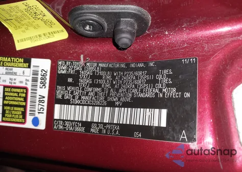 2012 Toyota Sienna Le V6 8 Passenger from USA, damaged, VIN 5TDKK3DCXCS206226